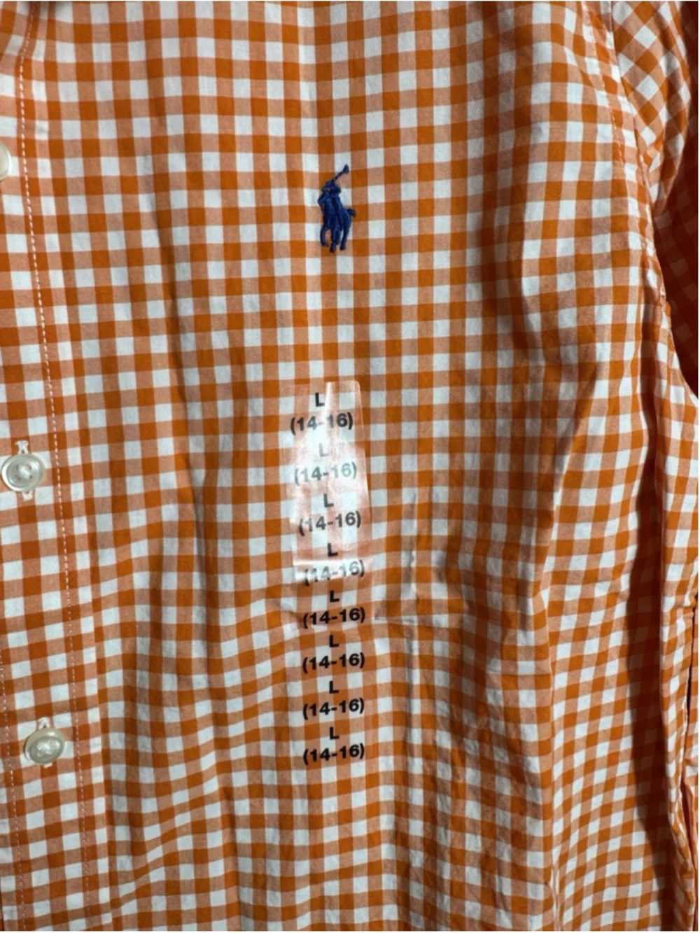 Ralph Lauren Shirt Boys Size Large 14-16 Orange Gingham Checkered Button Preppy
